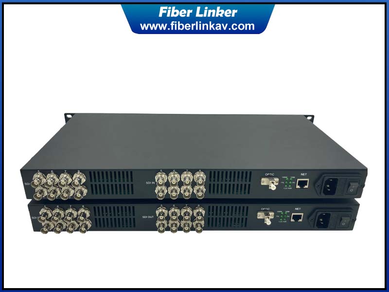 16 way HD-SDI Extender with Gigabit Ethernet over fiber optic cable