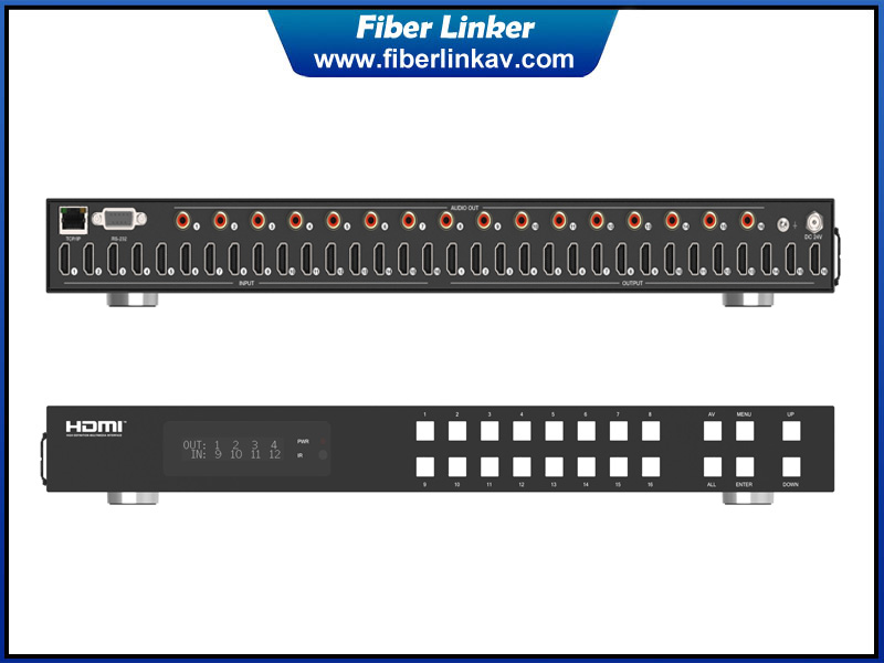 16X16 4K@60Hz HDMI2.0 Matrix Switcher with Coax Audio 